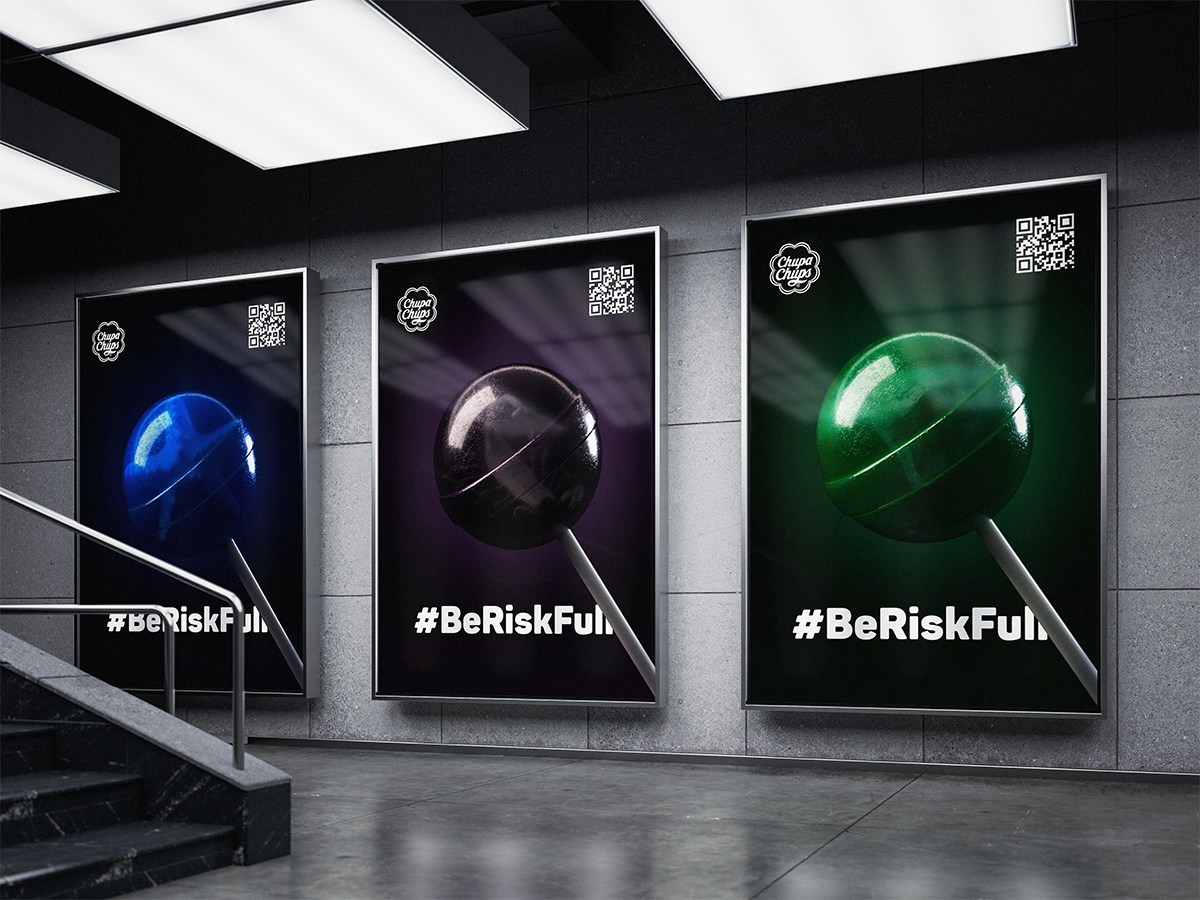 Image of posters with a spherical graphic and text.